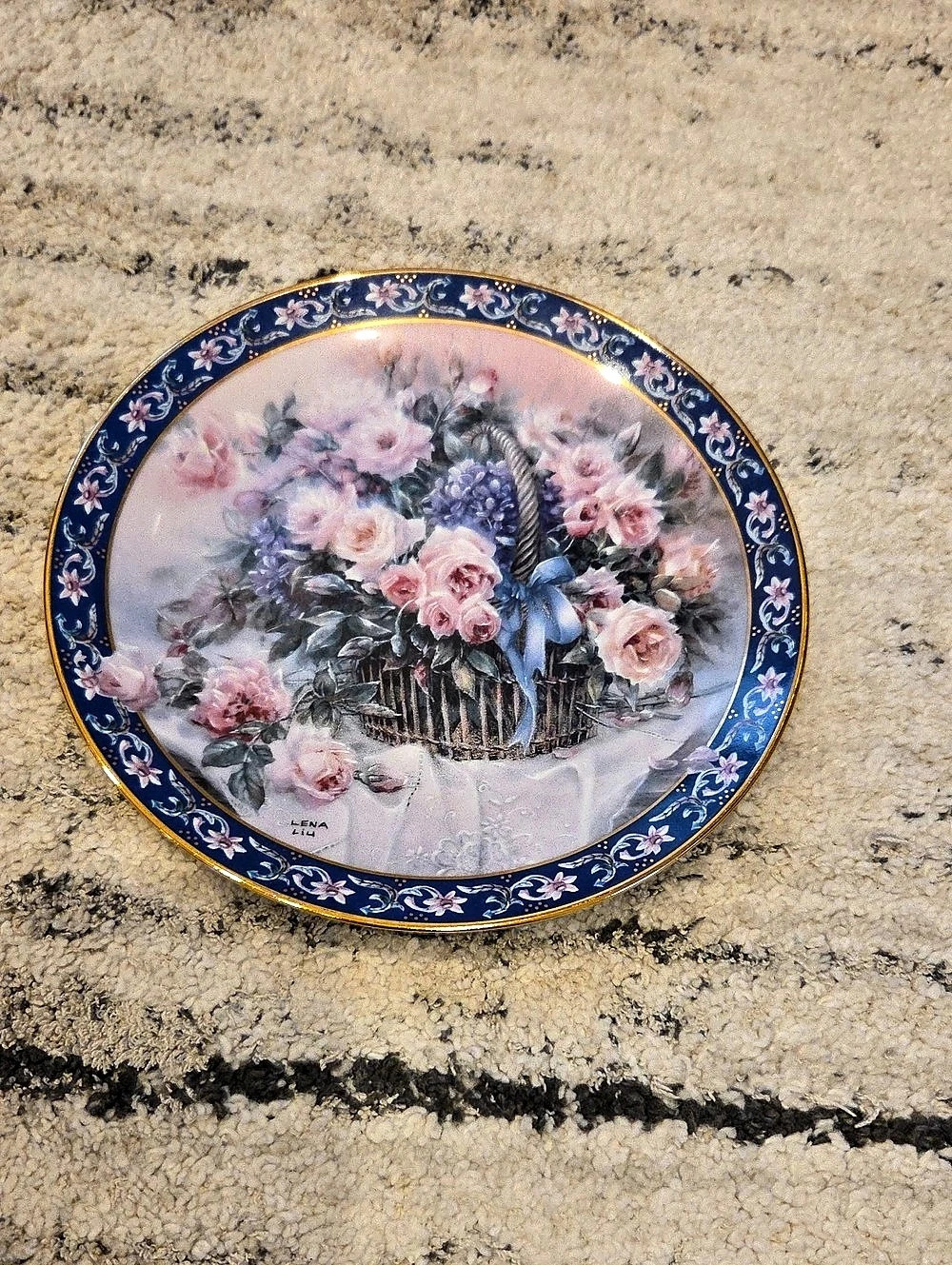 W.S. George Roses (Lena Liu's Basket Bouquets) Lena Liu Floral Plate Blue & Pink